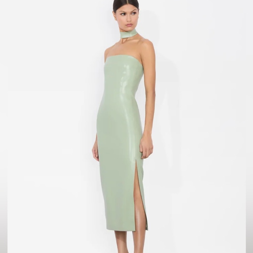 Alice and Olivia GEORGIE VEGAN MIDI DRESS Elegant Green Strapless